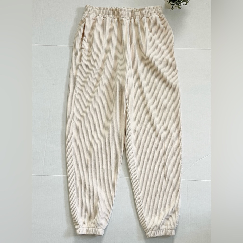 Asos Mens Corduroy Elastic Waist Jogger Pants in Ecru